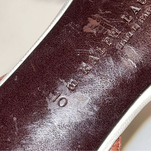 Vintage Ralph Lauren RARE Stripe Brown & White Leather Oxford Slingback Pumps - Picture 11 of 12
